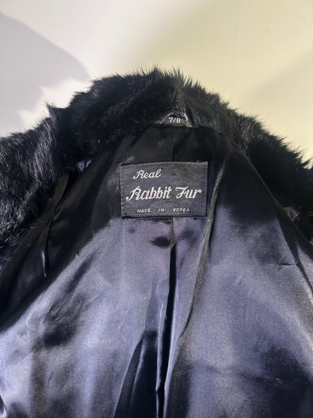 Vintage Genuine Black Rabbit Fur Coat - Size Small - Picture 3 of 10